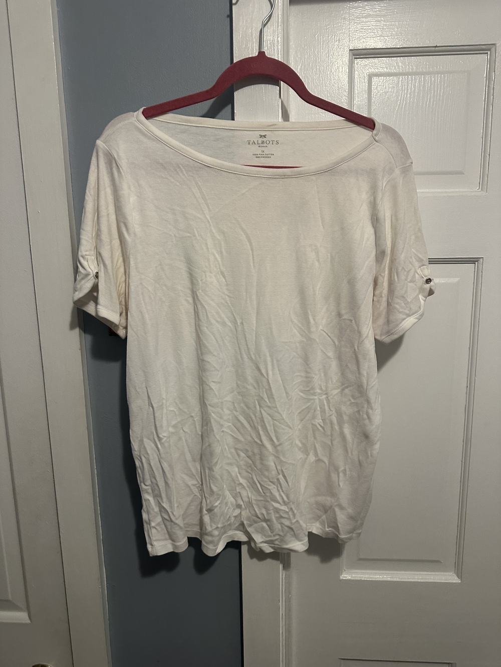 Talbots Cream Boat Neck Short Sleeve Top